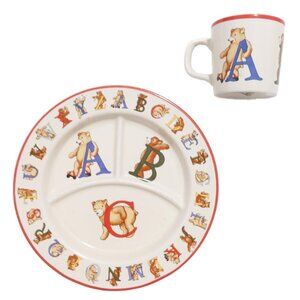 Vintage Tiffany & Co. Alphabet Bears Plate & Mug in Light Cream Made in 1994